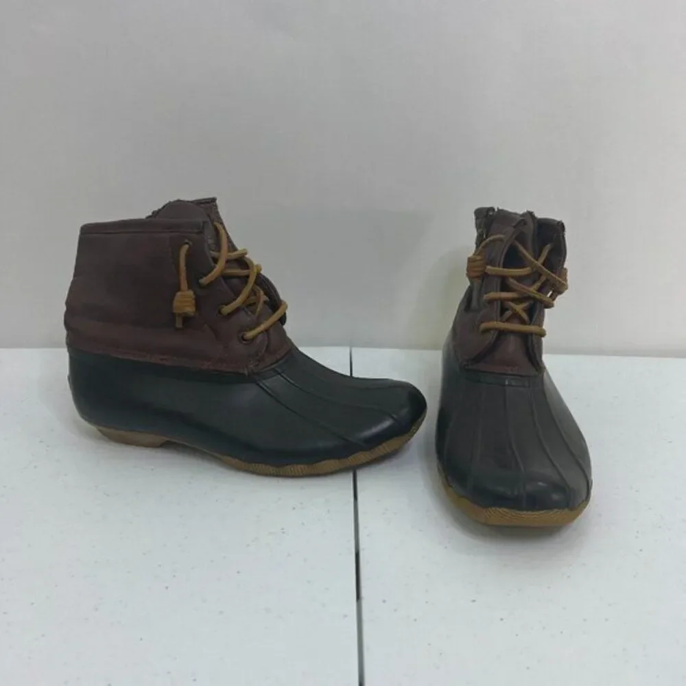 Sperry Saltwater Boot Brown girls‎ 5 Duck Boots Leather Youth Rain Kids